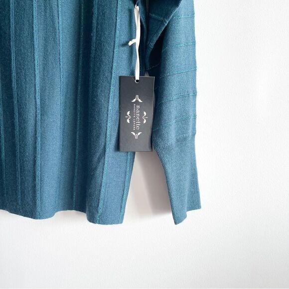 Nanette Lepore Sweater Teal Wool Blend Glitter Stripe Women's S Dolman Sleeves - Picture 3 of 8